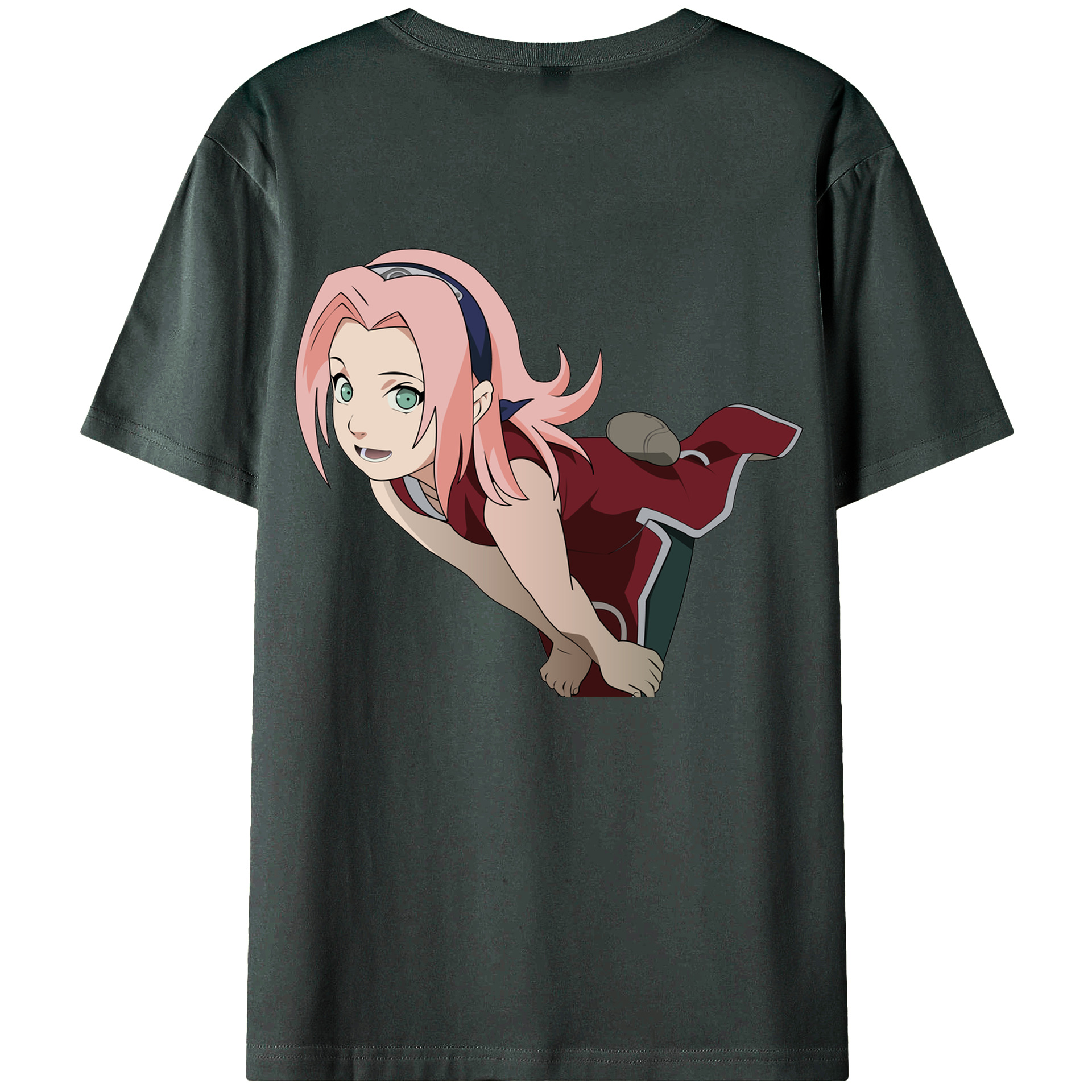 （画像用） NARUTO -ナルト- 春野サクラ Haruno Sakura 綿100％ メンズ半袖Tシャツ（バックプリント） 通気性